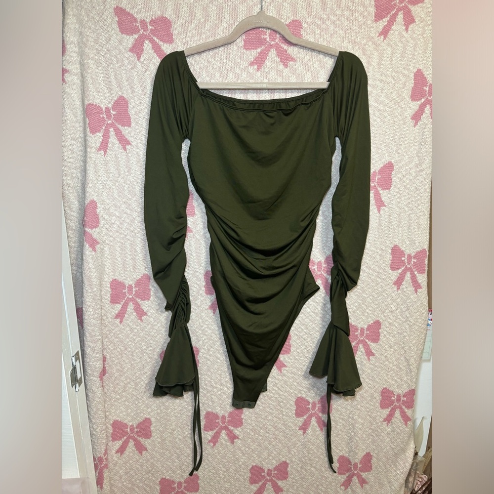 Green off the shoulder bodysuit